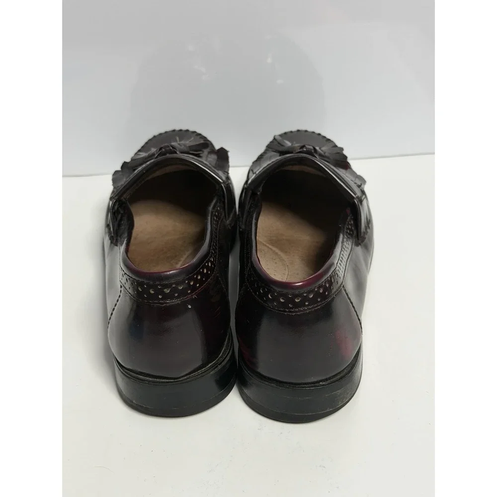 BASS Men's Loafers US Size 9W Black 100% Leather Tassel Slip-On Burgundy C-4